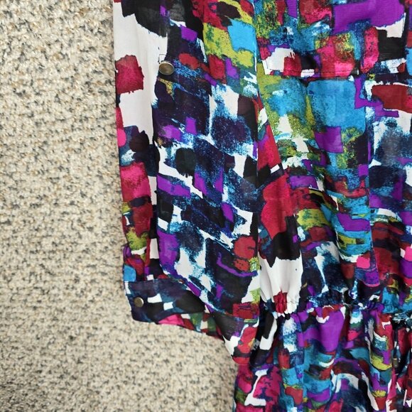 Lane‎ Bryant Top Womens 14 Purple Sheer Button Up Blouse Waist Tie Collared - Picture 2 of 7